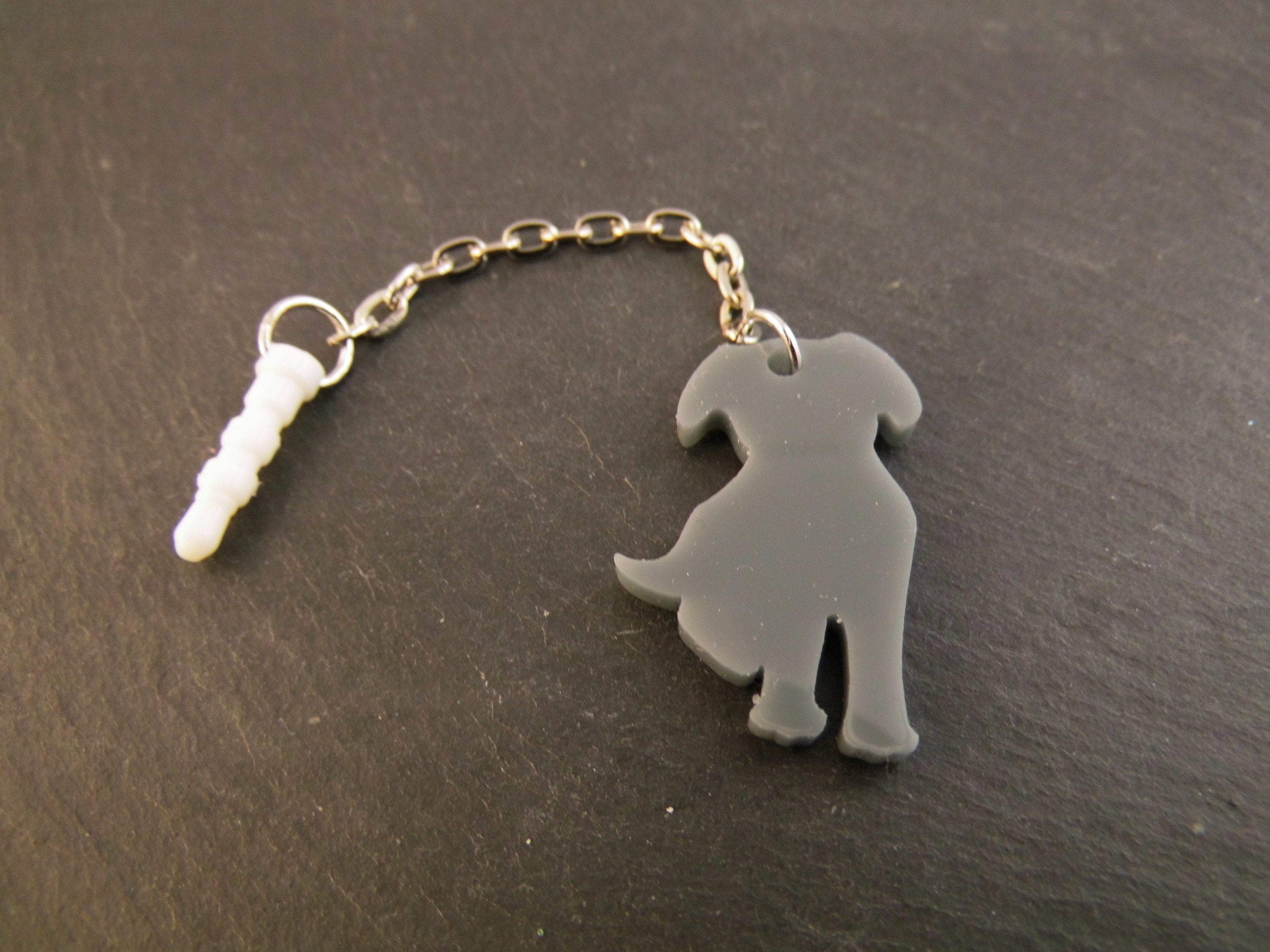 Handyanhänger Hund grau Acryl Handyschmuck Staubschutz